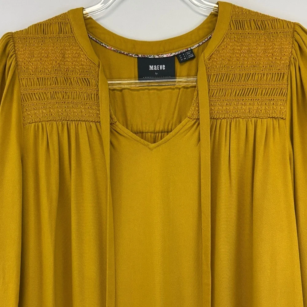 Maeve Anthropologie Ragonda Mustard Boho Tunic Mini Dress Long Sleeve 4